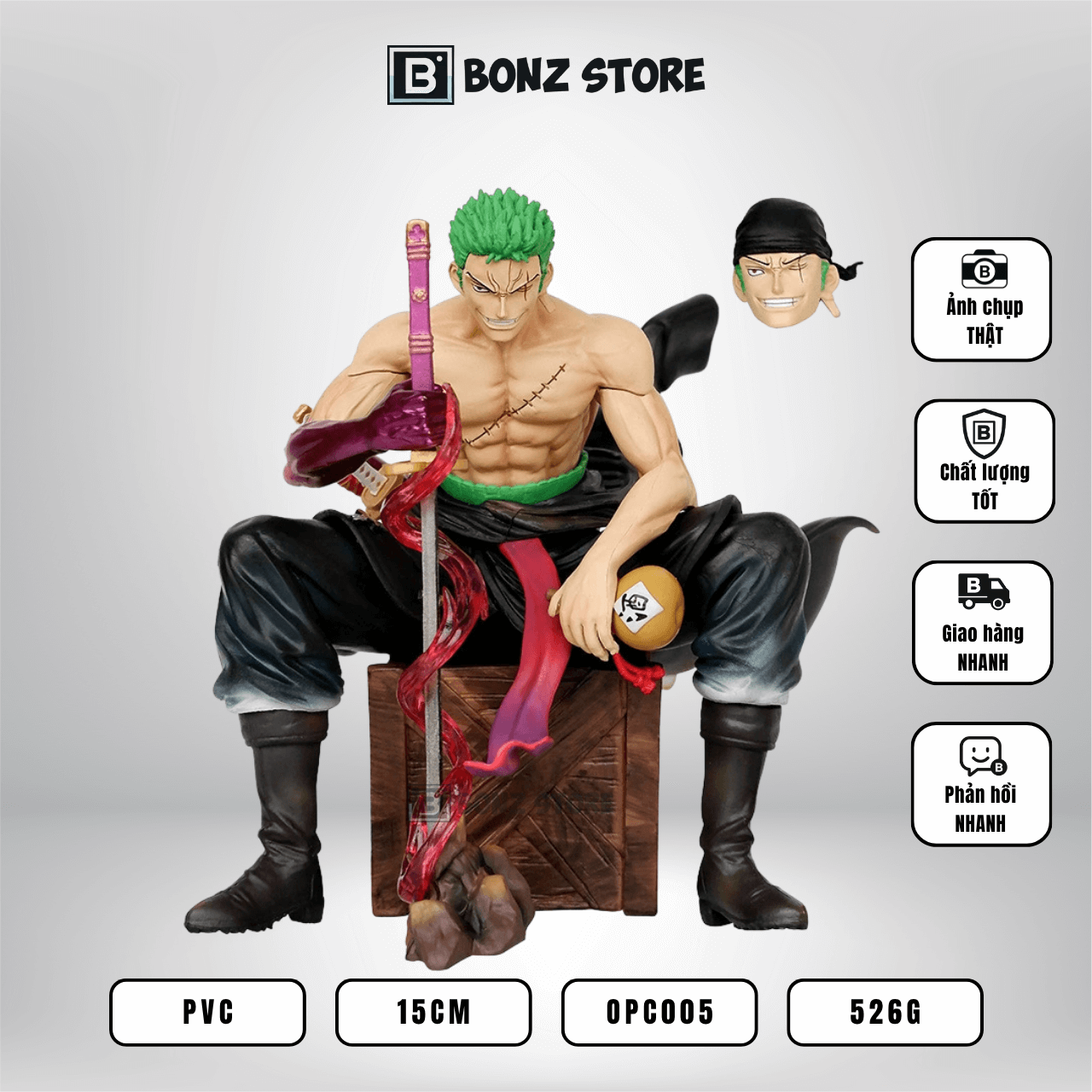 Mô hình One Piece - Mô hình Zoro Ngồi Trên Ghế 14.5cm – Figure PVC OPC005