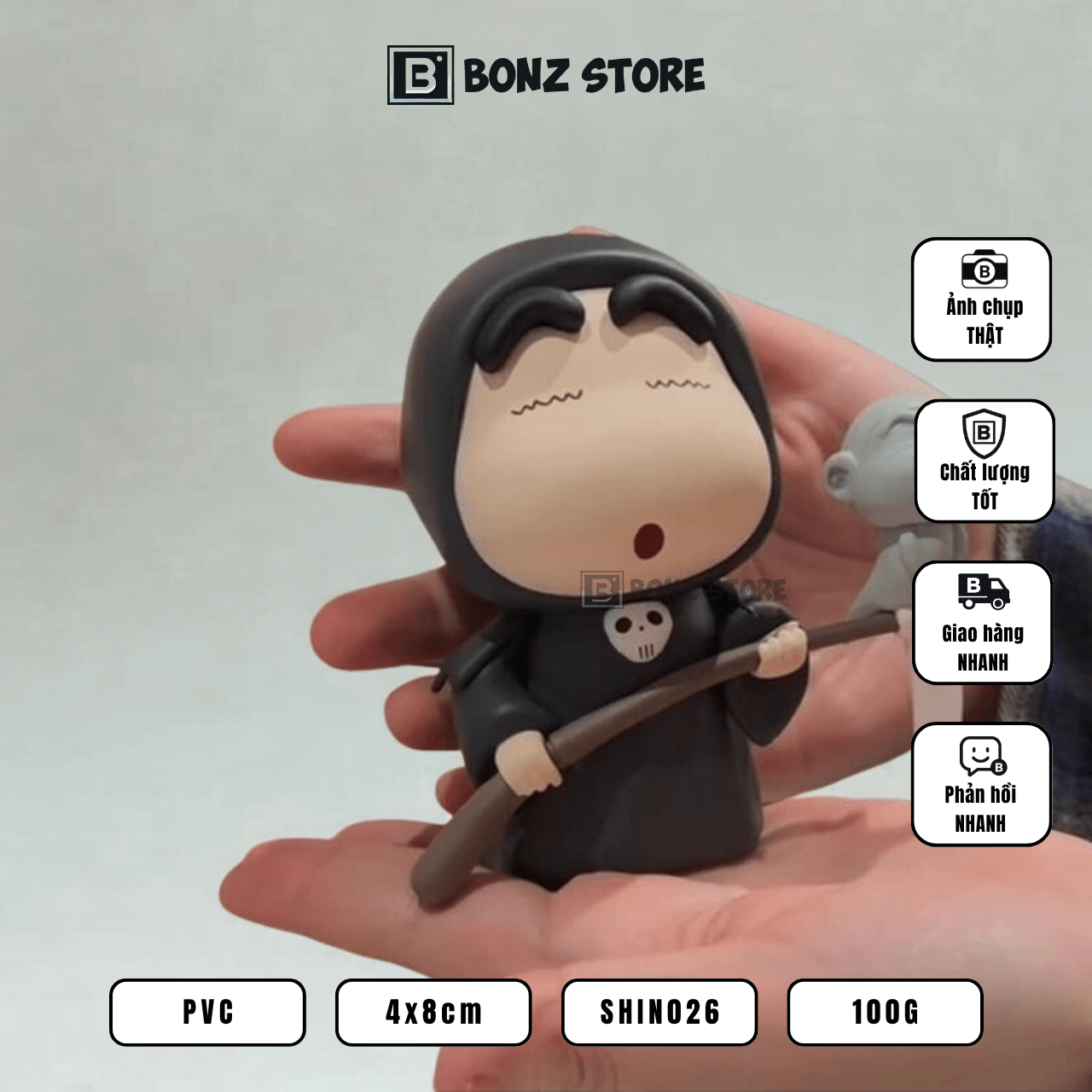 Mô Hình Shin Cậu Bé Bút Chì Cosplay Thần Chết Cầm Lưỡi Hái 8cm - Figure PVC SHINO26